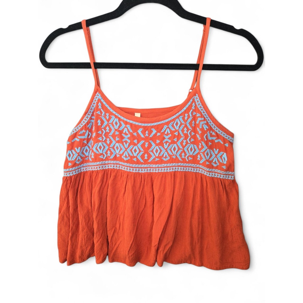 Sim & Sam Womens S Orange Embroidered Tank Top Boho Festival Cottagecore Peasant